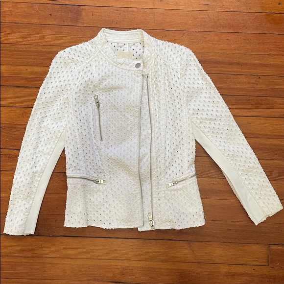 Rebecca Taylor Women’s Size 8 Designer Eyelet White Moto Peplum Zip Up Jacket - Picture 3 of 8